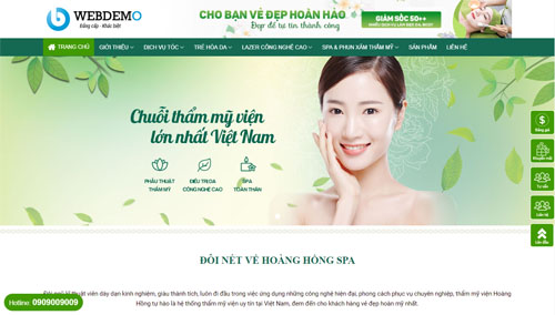 Website thẩm mỹ spa dịch vụ chăm sóc da tóc phun xăm