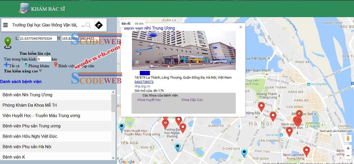 PHP Xây dựng website tìm kiếm bệnh viện sử dụng google map API